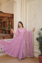 Jyoti Fashion Women's Purple Faux Georgette Embroidered Partywear Anarkali Dress with Dupatta