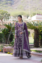 Jyoti Fashion Women's Wine Viscose Jacquard with Sequins Embroidered Anarkali Dress with Dupatta
