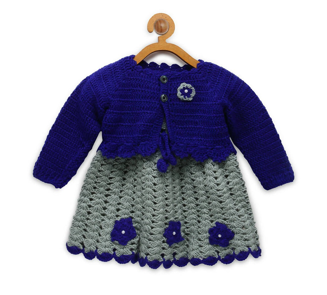 ChutPut Hand knitted Crochet Princess Wool Dress For Baby Girls - Blue