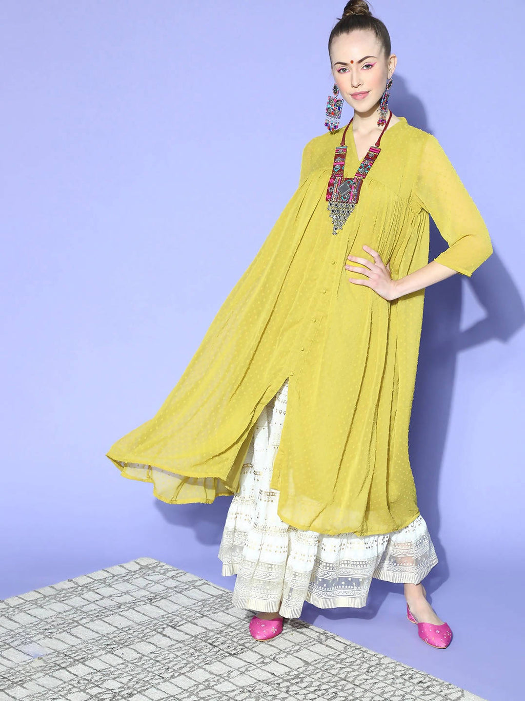 Janasya Elegant Mustard Woven Design Dobby Weave Kurta - Distacart