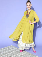 Janasya Elegant Mustard Woven Design Dobby Weave Kurta - Distacart