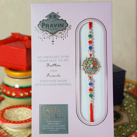 Indianvibez Designer Silver Stone Rakhi