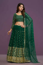 Green Georgette Embroidery Sequence Work Lehenga Choli Set - Jihu Culture