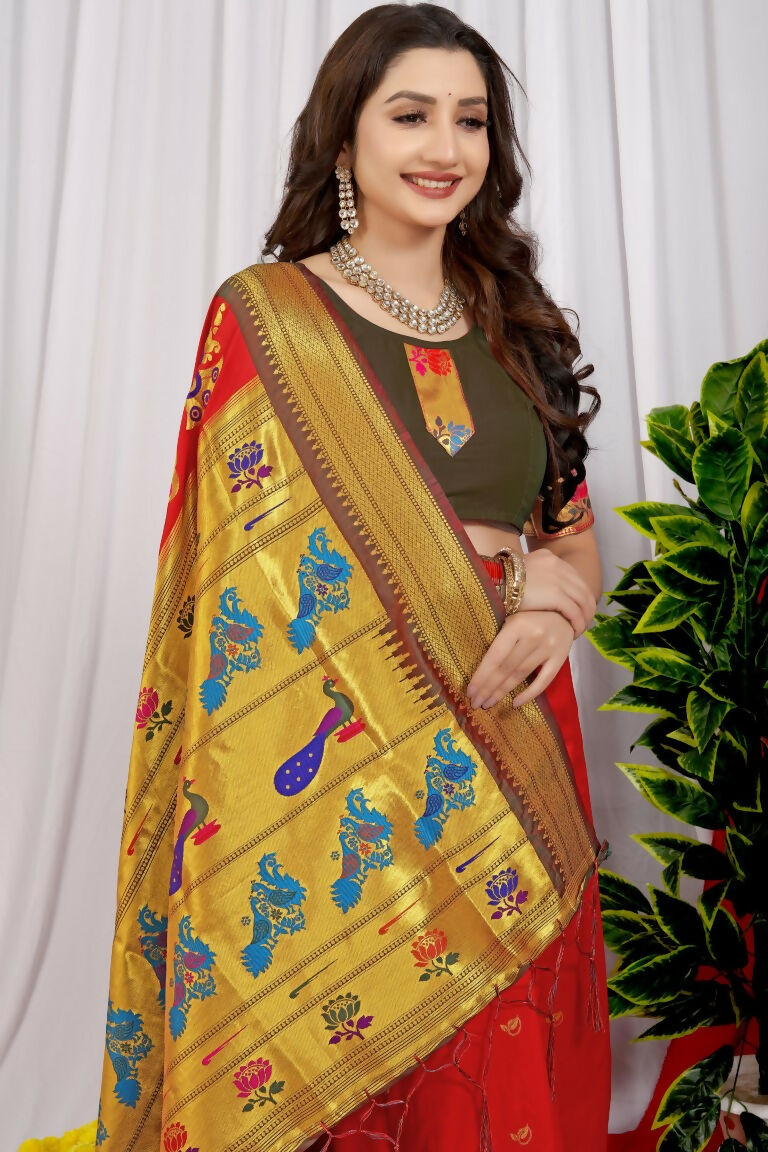 Jyoti Fashion Women's Maroon Paithani Silk Zari Woven Saree with Blouse