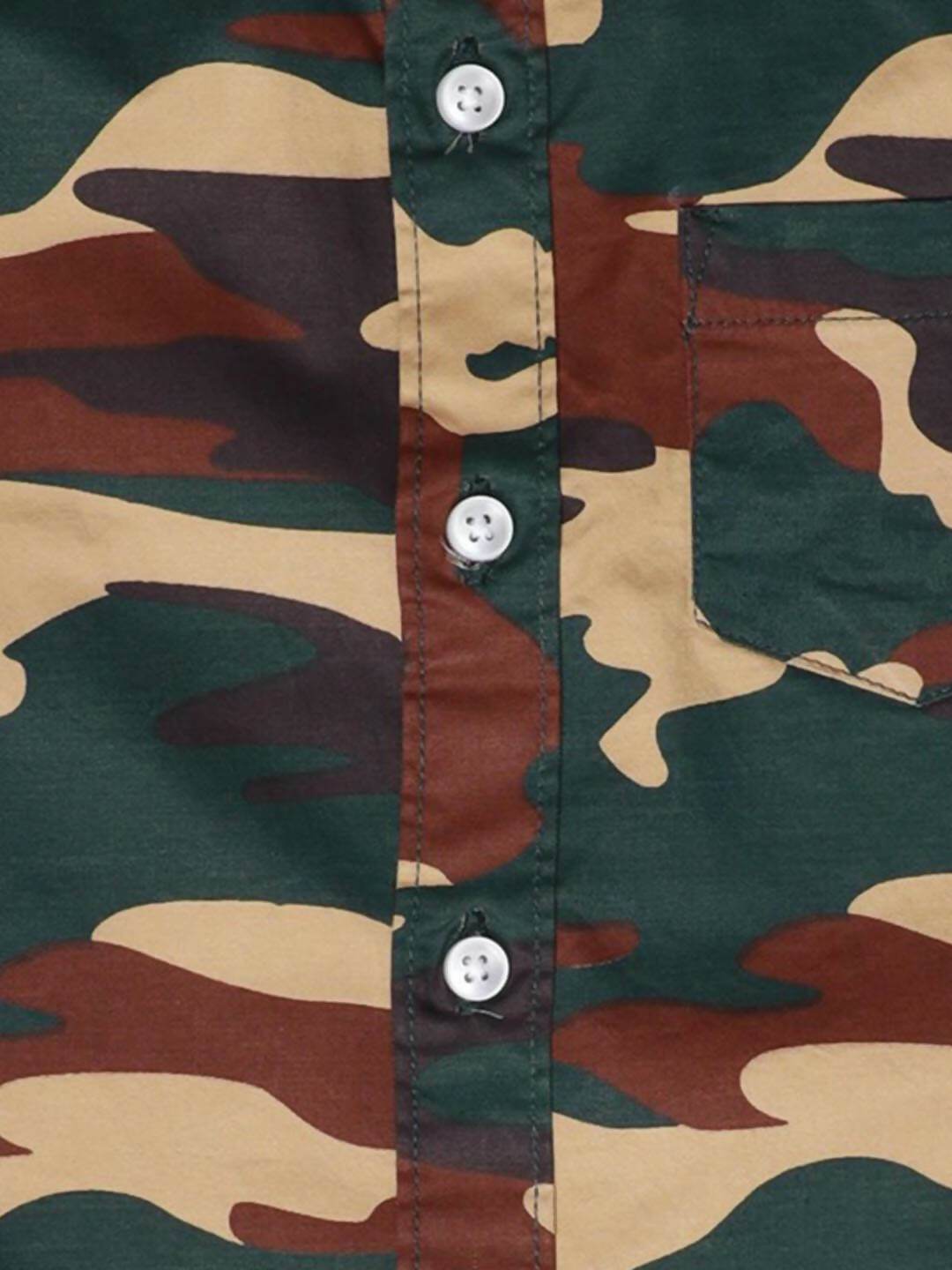 Manet Boys Full Sleeves Camouflage Printed Shirt - Green