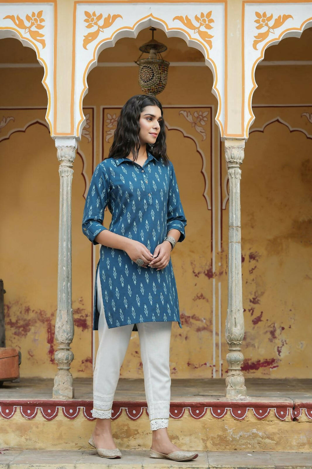 Juniper Women's Navy Cotton Flex Printed Straight Kurta - Distacart