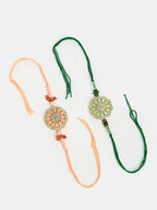 NVR Men Set of 2 Pink & Green Stone-Studded Rakhi With Roli Chawal & Chocolate - Distacart