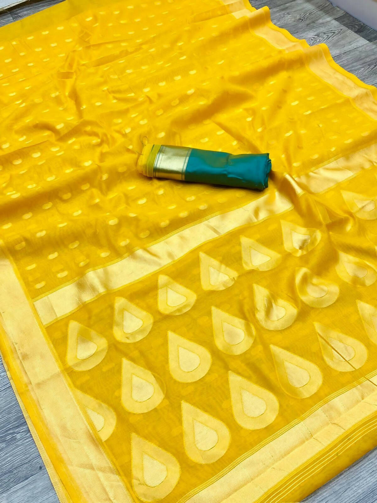 DEIANA'S Beautiful Designer Golden zari Soft Lichi Silk Saree - Yellow