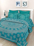Vamika Printed Cotton Sea Green Bedsheet With Pillow Covers (LEOC_3_SG)