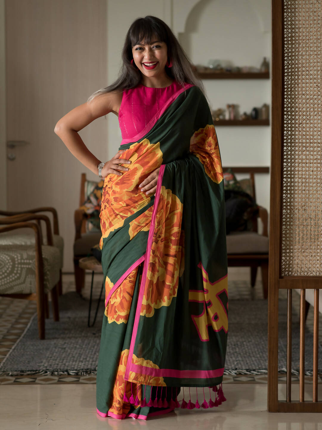 Suta Multi Color Floral Pure Cotton Saree