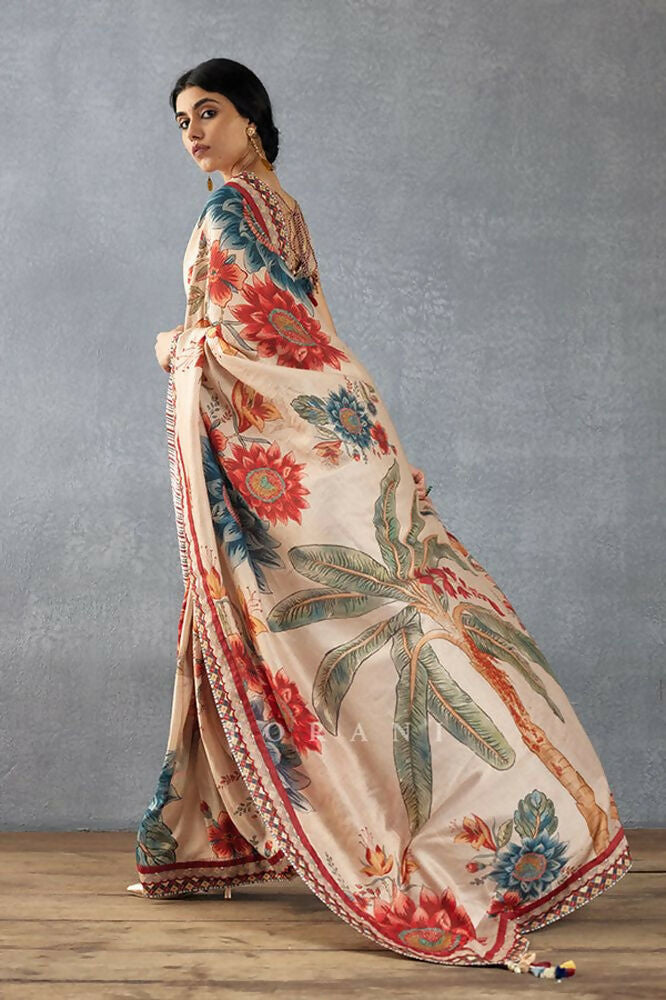 Beige Bright Moss Designer Digital Printed Party Wear Saree - Be Verly