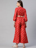 Myshka Women Red Printed Full Sleeve V Neck Dress - Distacart