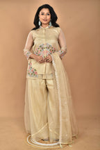 Morchari Women And Hand Embroidery Palazzo Set-Beige