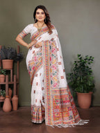 Joban Fashion White Thread Woven Pashmina Sarees