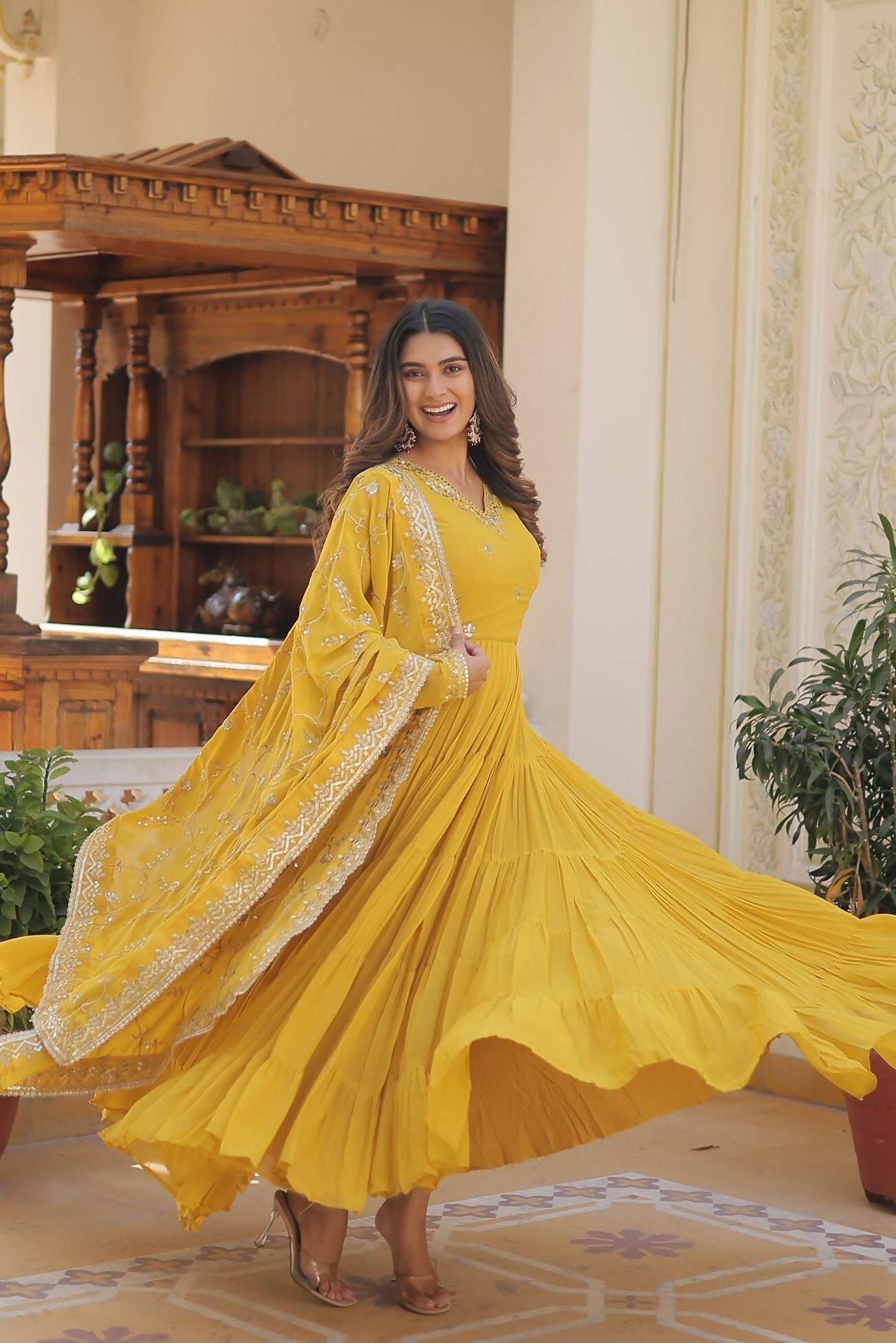Joban Fashion Yellow Georgette Sequence Embroidery Work Kurta Set - Distacart