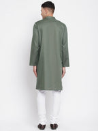 Even Apparels Green Color Linen Men's Kurta With Band Collar - Distacart