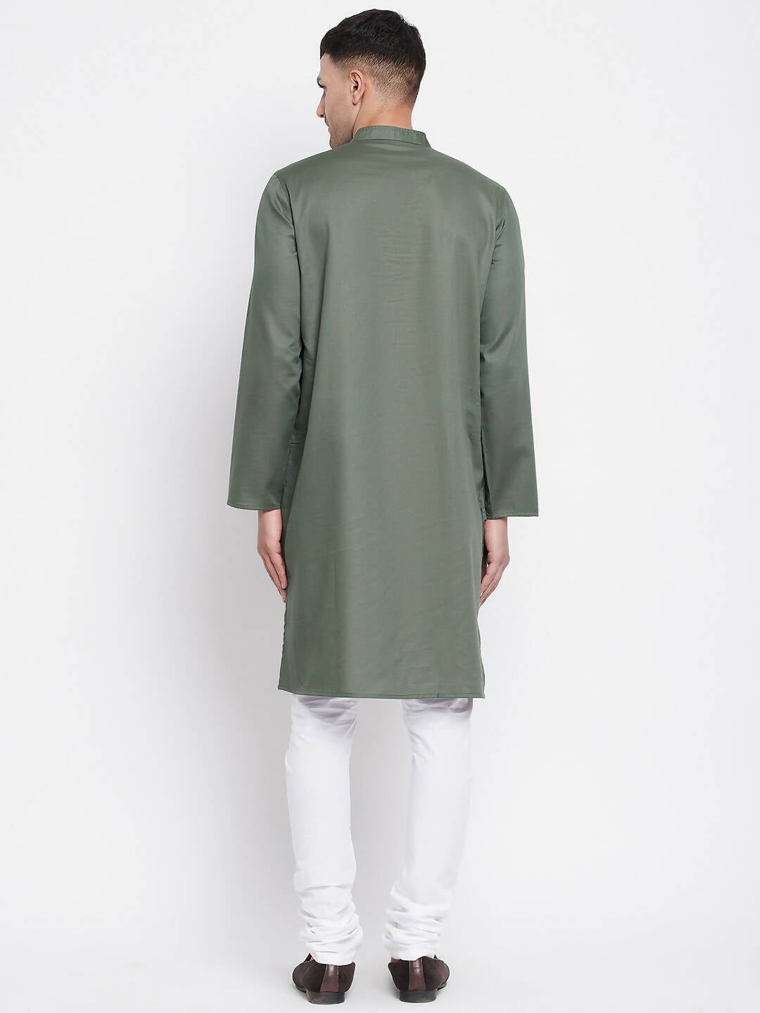 Even Apparels Green Color Linen Men's Kurta With Band Collar - Distacart