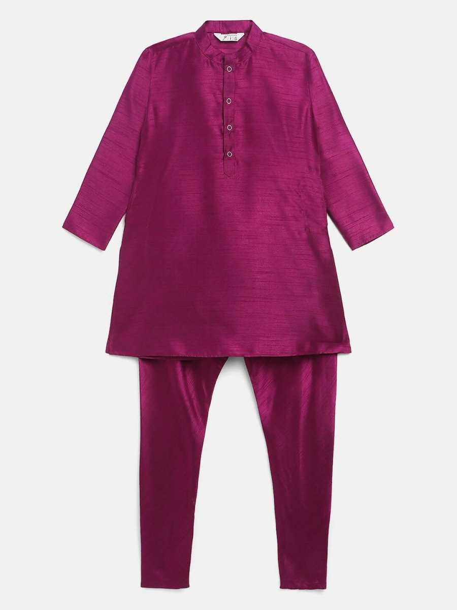 Ahalyaa Purple Poly Silk Solid Kids Kurta Churidar Set For Boys