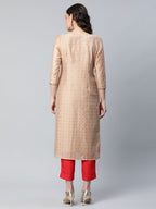 Ahalyaa Women Beige Colour Chanderi Printed Kurta Pant Set - Distacart
