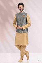 Raivat Ethnic Jacquard Banarasi Silk Woven Work 3 Pics Jacket Set In Grey Colour - Distacart
