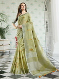 Shree Shyam Fashion Linen Pista Green Saree - Distacart