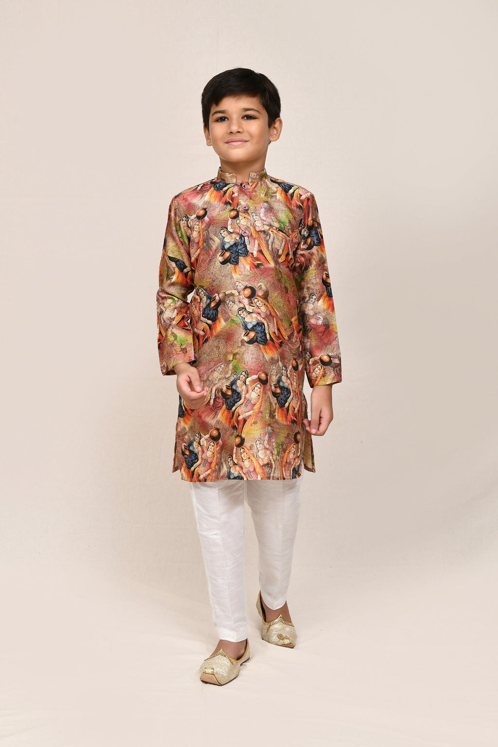 Joban Fashion Silk Dark Beige Kurta With Straight Fit Pant