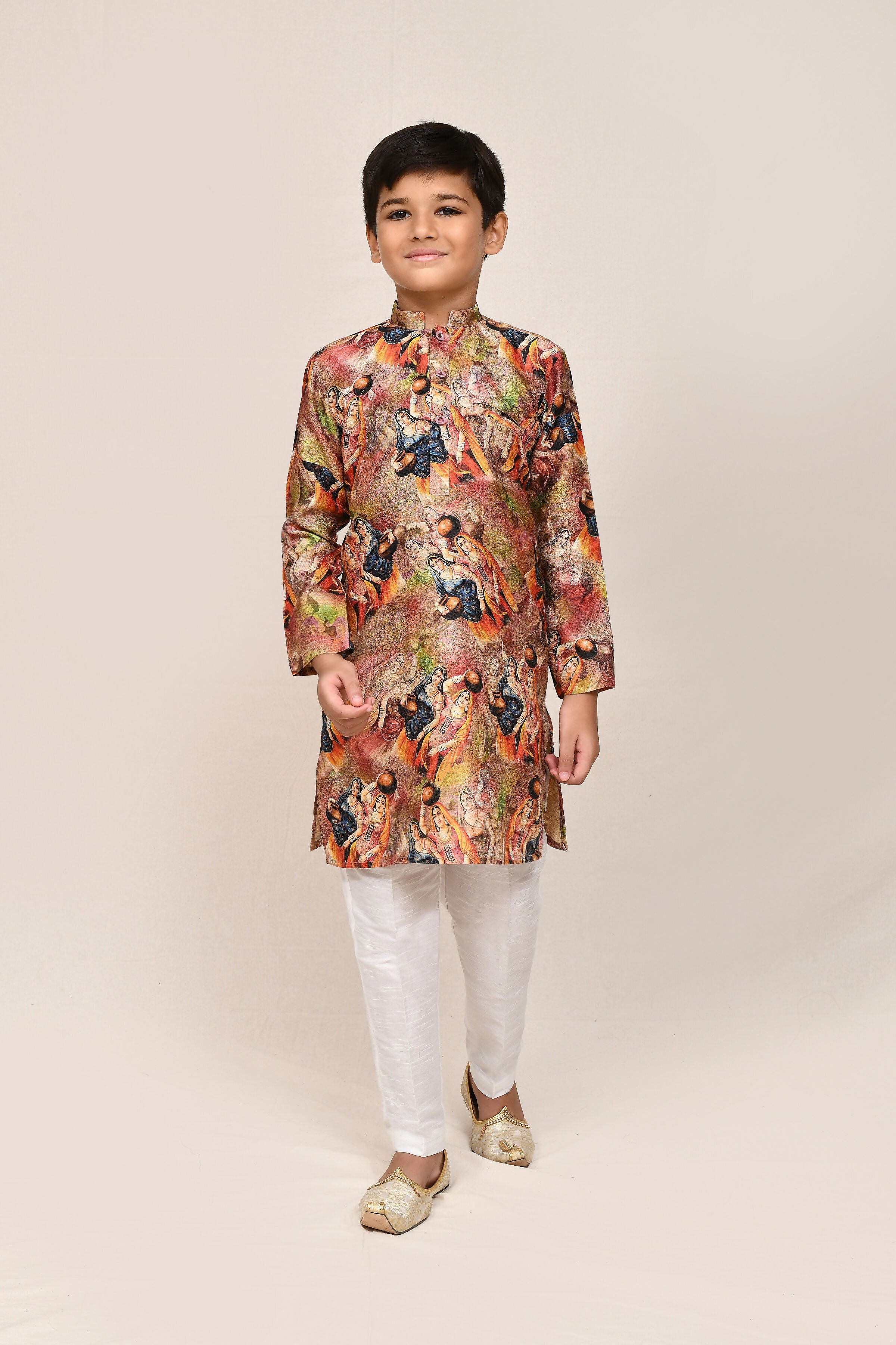 Joban Fashion Silk Dark Beige Kurta With Straight Fit Pant