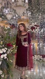 Joban Fashion Wine Velvet Sequence Embroidery Work Kurta Set - Distacart
