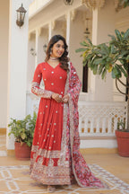 Joban Fashion Orange Georgette Sequence Embroidery Work Kurta Set - Distacart