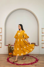 Joban Fashion Mustard Yellow Tie & Dye Cotton Dress - Distacart
