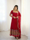 Teeya Creation Red Color Heavy Georgette Wedding Wear Embroidery Work Long Gown - Distacart
