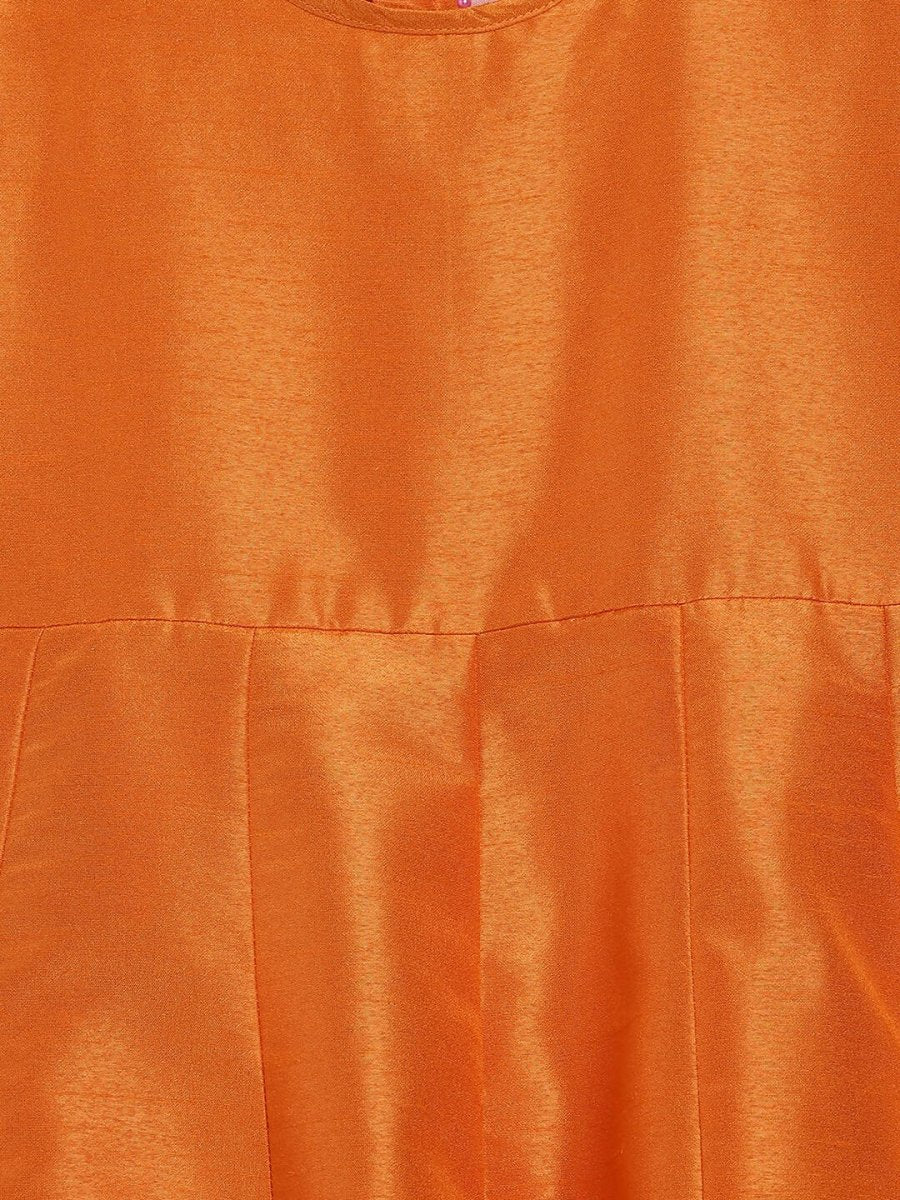 Ahalyaa Orange Poly Silk Anarkali Kids Kurta With Dupatta Set For Girls