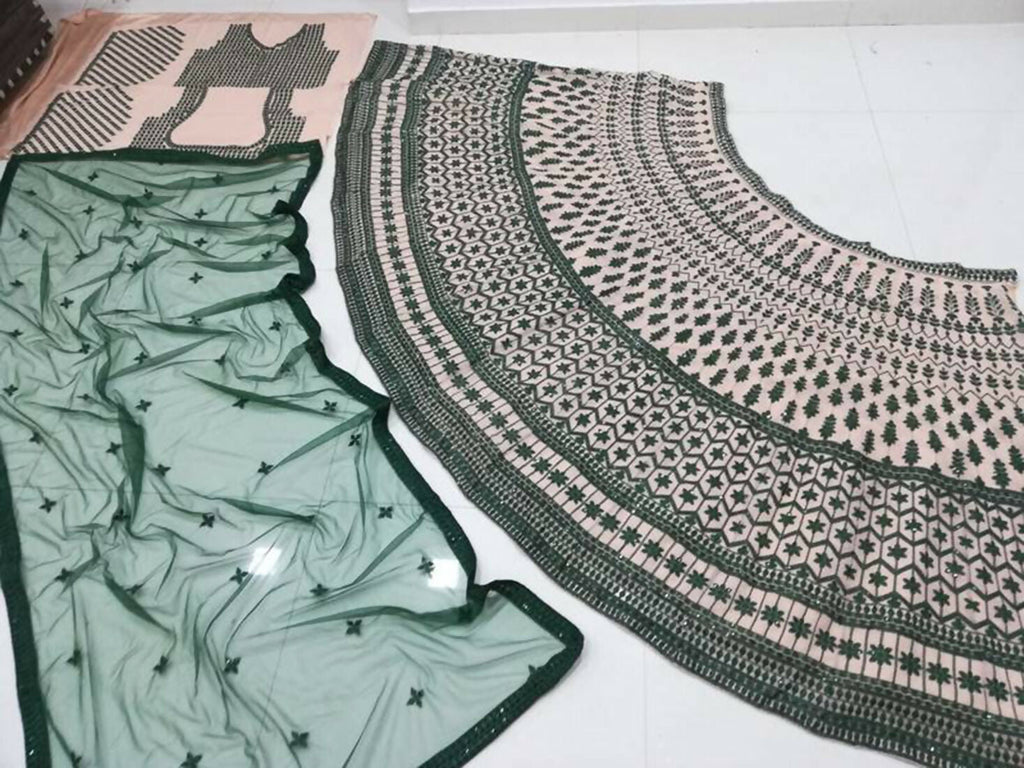 Jyoti Fashion Teal Green & Cream 3mm with Thread Embroidery Georgette Lehenga Choli with Dupatta