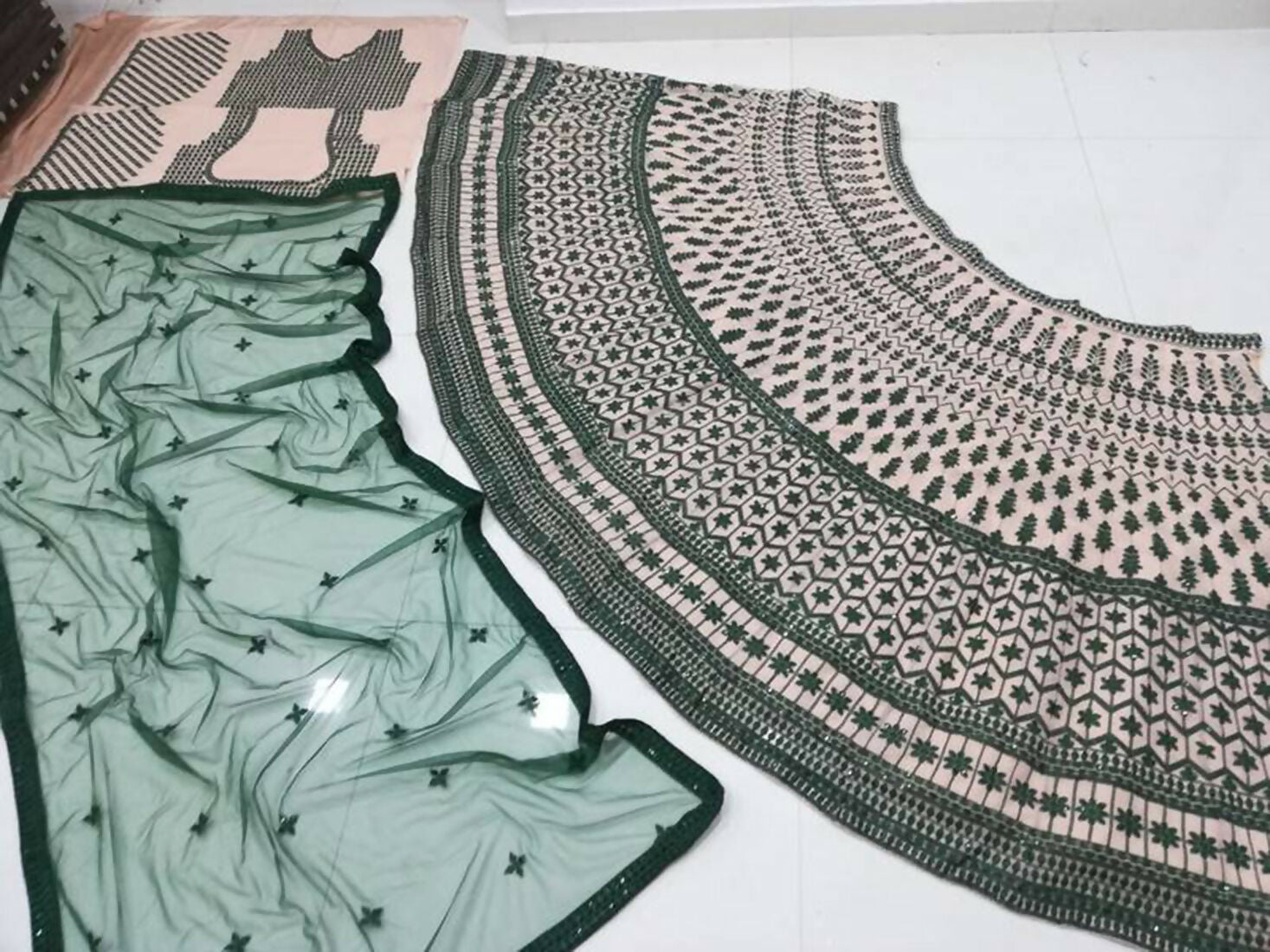 Jyoti Fashion Teal Green & Cream 3mm with Thread Embroidery Georgette Lehenga Choli with Dupatta
