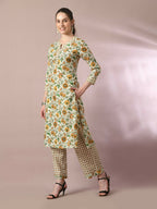 Myshka Women's Multi Printed Cotton Straight Party Kurta Set