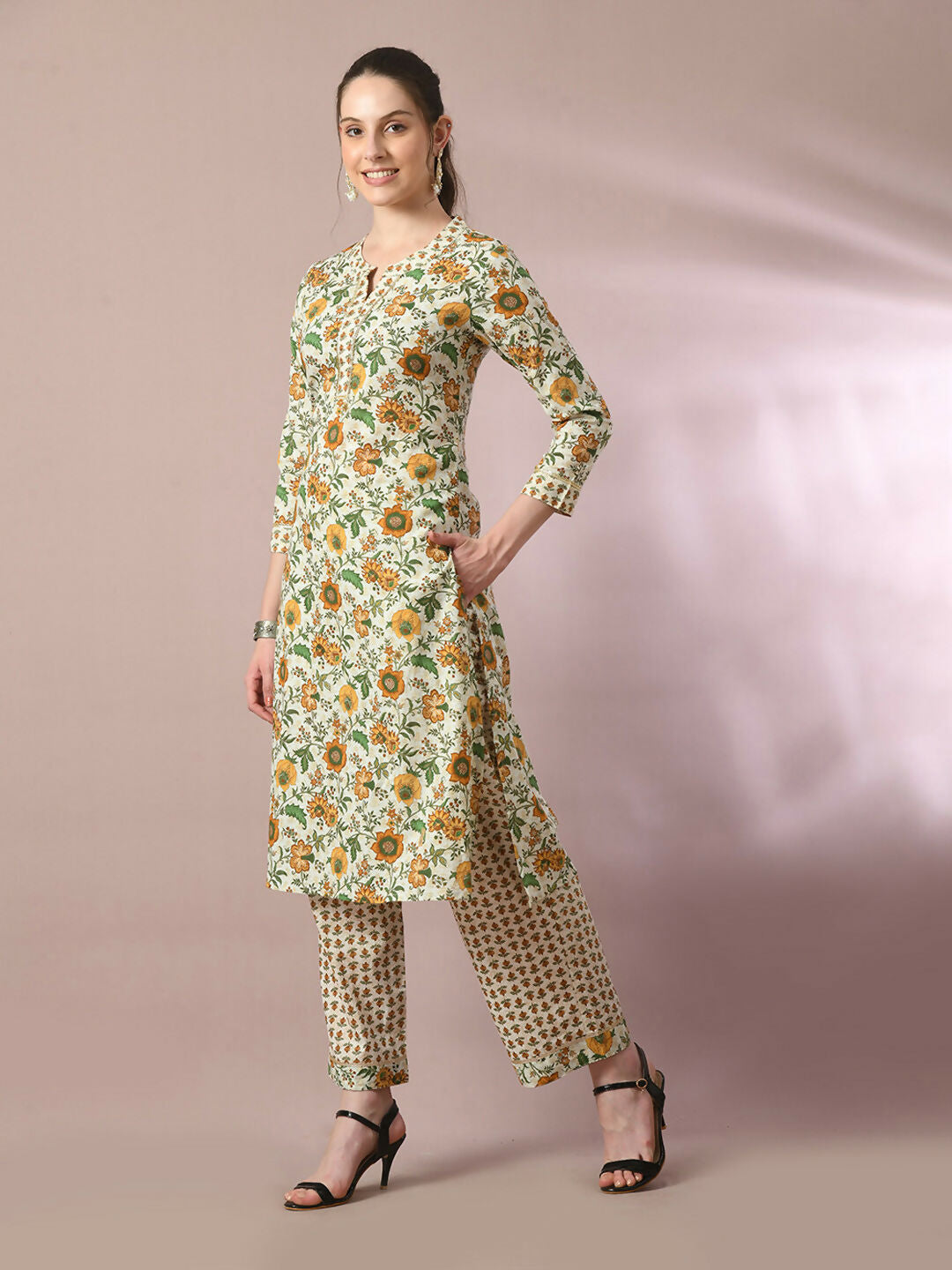 Myshka Women's Multi Printed Cotton Straight Party Kurta Set