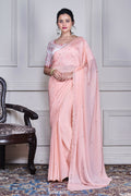 Morchari Peach Chiffon Hand Embroidery Saree And Stitched Blouse - Distacart