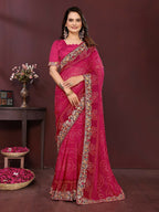 Ai Fashion Magenta Georgette Digital Print Party Wear Saree - Distacart