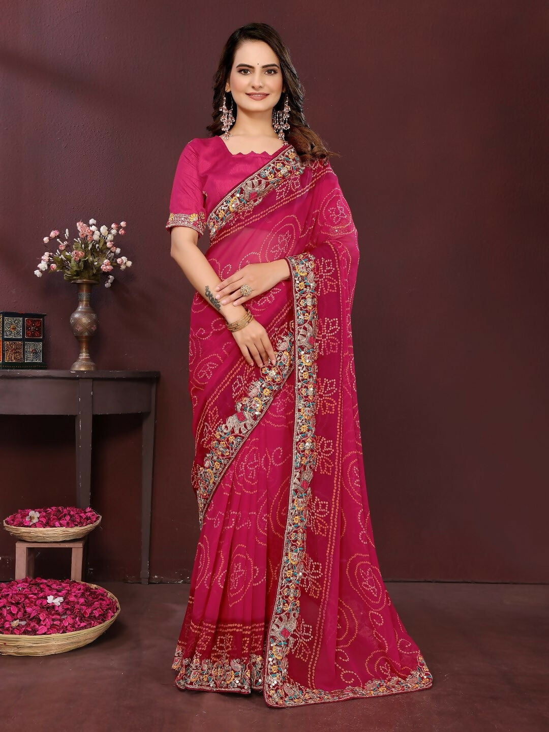 Ai Fashion Magenta Georgette Digital Print Party Wear Saree - Distacart