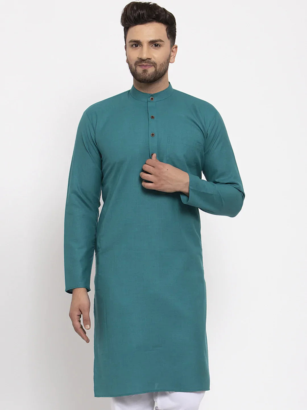 Jompers Men's Green & White Solid Kurta Only