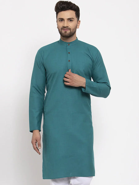 Jompers Men's Green & White Solid Kurta Only