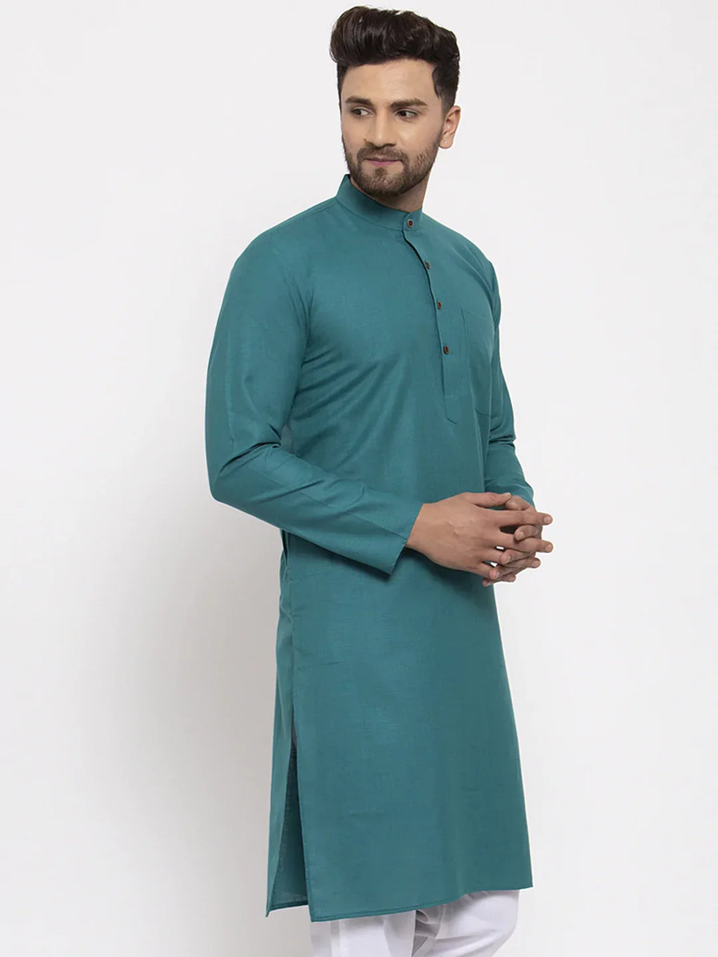 Jompers Men's Green & White Solid Kurta Only