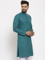 Jompers Men's Green & White Solid Kurta Only