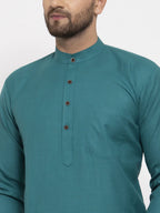 Jompers Men's Green & White Solid Kurta Only