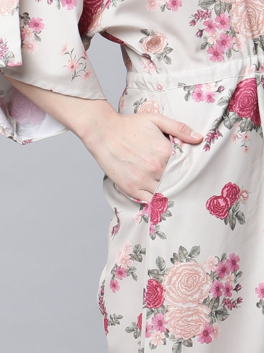 Ahalyaa Womens Beige Crepe Digital Floral Print Jumpsuit - Distacart