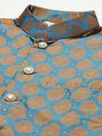 Jompers Men's Golden Dupion Silk Kurta with Churidar & Nehru Jacket ( Blue ) - Distacart