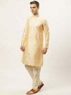Jompers Men's Golden Dupion Silk Kurta with Churidar & Nehru Jacket ( Blue ) - Distacart