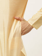 Jompers Men's Golden Dupion Silk Kurta with Churidar & Nehru Jacket ( Blue ) - Distacart