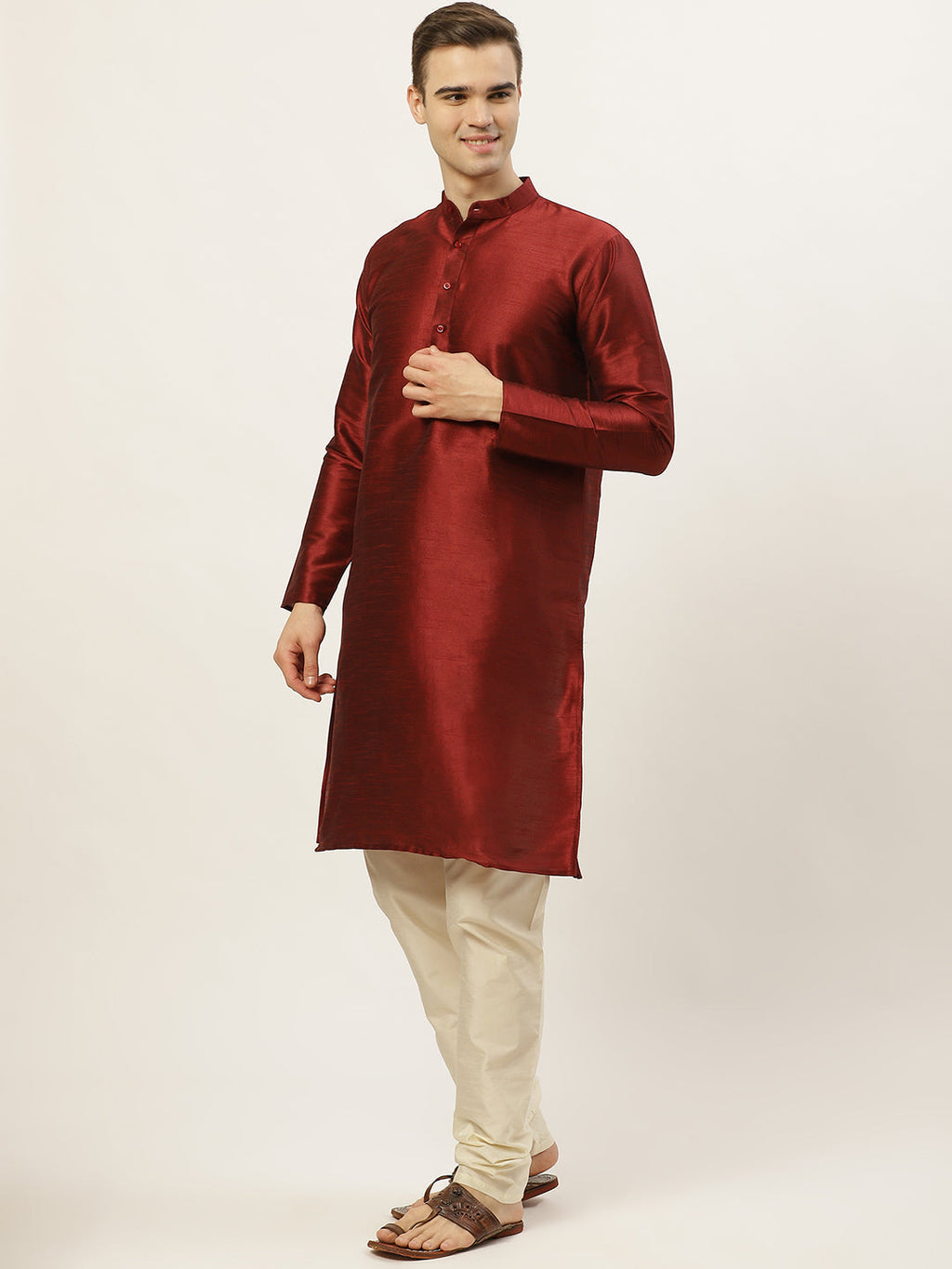 Jompers Men's Solid Dupion Kurta Pajama with Printed Nehru Jacket (White) - Distacart