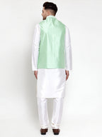 Jompers Men's Solid Dupion Kurta Pajama with Embroidered Nehru Jacket (Light-Green) - Distacart